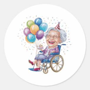 Sticker Rond Cadeau drôle d'anniversaire pour grand-mère âgée p