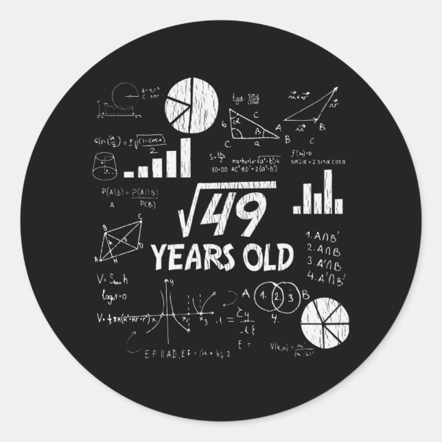 Sticker Rond Cadeau drôle de 7e anniversaire de maths rétro pou (Devant)