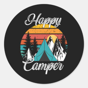 Sticker Rond Cadeau drôle de campeur heureux pour amateur de ca