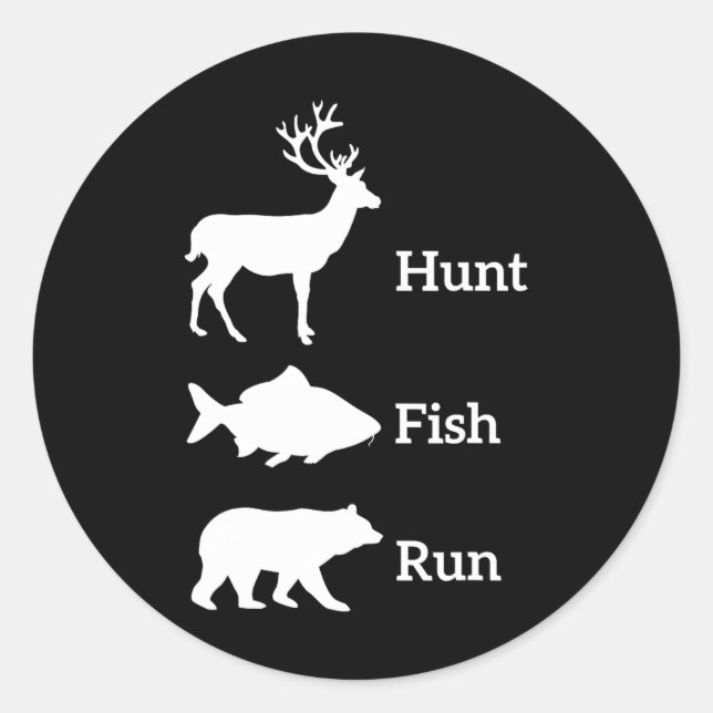 Sticker Rond Cadeau drôle de chasse pêche ours course poisson  (Devant)