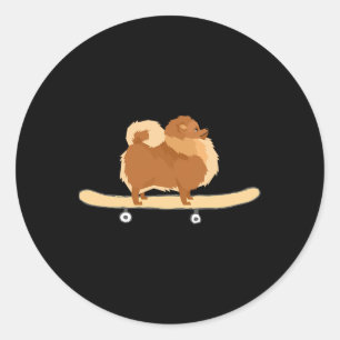 Sticker Rond Cadeau drôle de chiot Pom Poméranien de skateboard