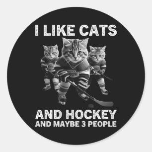 Sticker Rond Cadeau drôle de hockey pour chat pour les introver