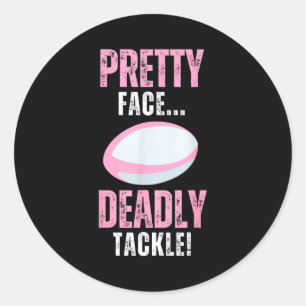 Sticker Rond Cadeau drôle de rugby pour filles joli visage plac