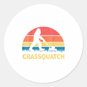 Sticker Rond Cadeau drôle de tondeuse à gazon Papa Grquatch Big