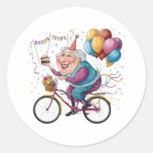 Sticker Rond Cadeau drôle de vélo de grand-mère pour anniversai