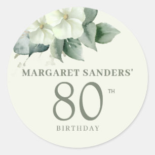 Sticker Rond Cadeau élégant floral pour 80e anniversaire