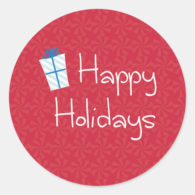 Sticker Rond Cadeau enrobé avec menthe rouge Joyeux vacances (Devant)