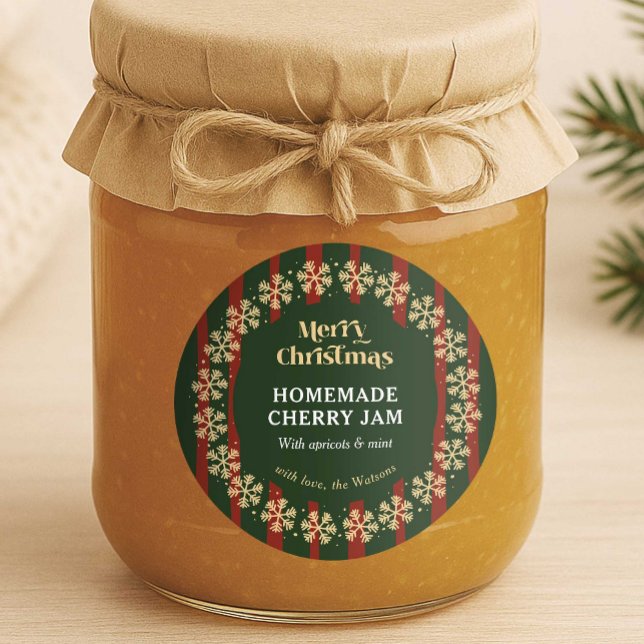 Sticker Rond Cadeau fait maison rayures rouges et vertes pour N (Classic red & green stripe round DIY gift label - great to apply to jars,, gift boxes or bottles)