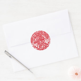 Sticker Rond Cadeau floral NOËL ROUGE BLANC