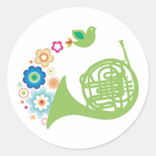 Sticker Rond Cadeau Flowery French Horn Music