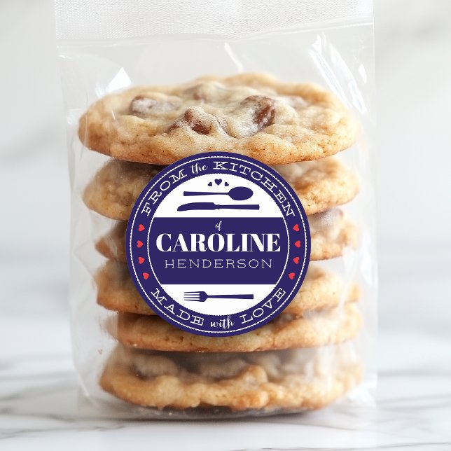 Sticker Rond Cadeau Gourmand Bleu Foncé Rouge et Blanc Fait ave (Créateur téléchargé)