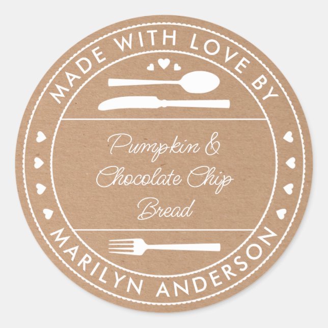 Sticker Rond Cadeau Gourmand Kraft Fait Avec Amour (Devant)