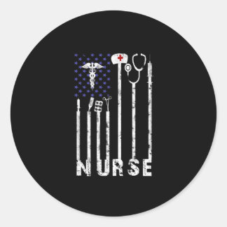 Sticker Rond Cadeau infirmière | Infirmière américaine Drapeau
