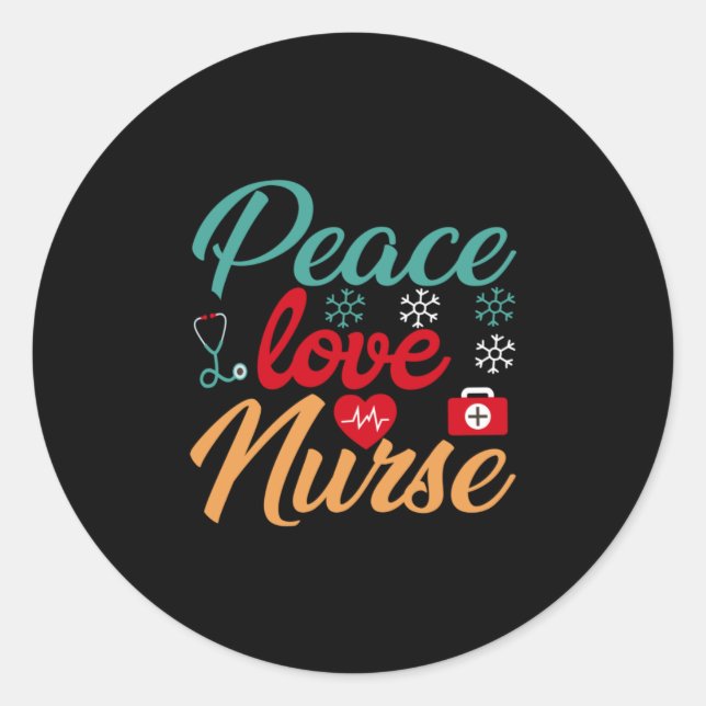Sticker Rond Cadeau infirmière | Infirmière Peace Love (Devant)