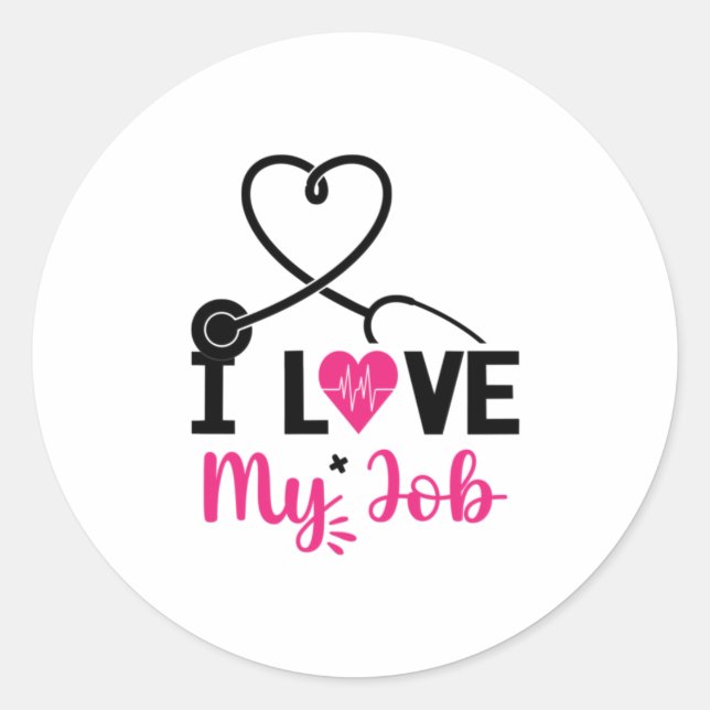 Sticker Rond Cadeau infirmière J'aime mon travail (Devant)