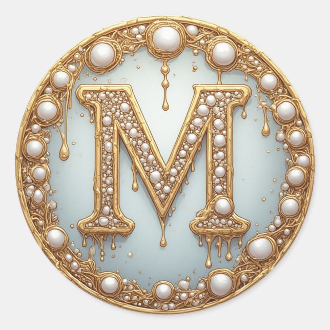 Sticker Rond Cadeau initiale monogramme M pour petite amie (Devant)