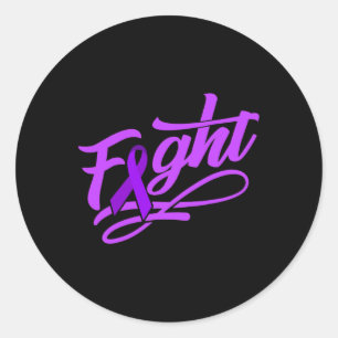 Sticker Rond Cadeau Jour Mondial Contre Cancer Ruban Violet Chi