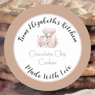 Sticker Rond Cadeau Maison Biscuits Mélange Floral Brun Fait Av