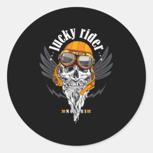 Sticker Rond Cadeau Moto Crâne Pour Les Amateurs De Moto