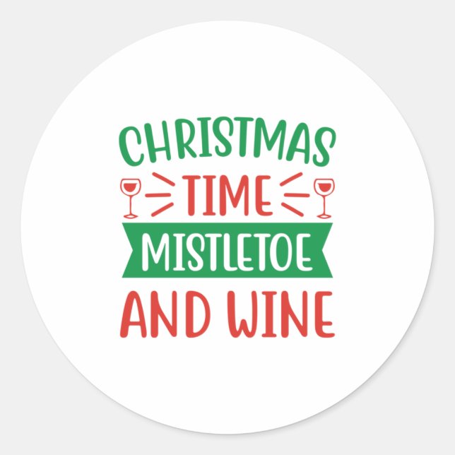 Sticker Rond Cadeau Noël Noël Noël Mistletoe Et Vin (Devant)