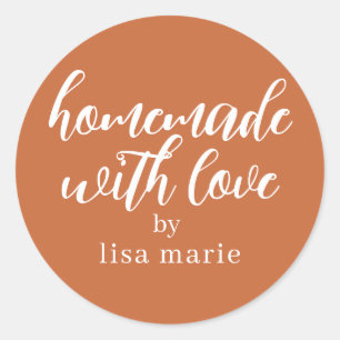 Sticker Rond Cadeau orange brûlé personnalisé fait avec amour