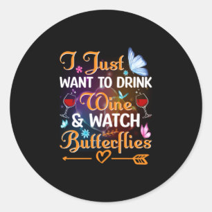 Sticker Rond Cadeau Papillon   Buvez des papillons de veille de