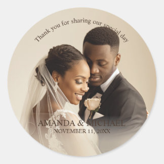 Sticker Rond Cadeau personnalisé avec photo avec noms et date d