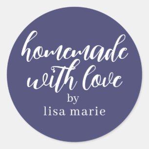 Sticker Rond Cadeau personnalisé bleu marine fait avec amour