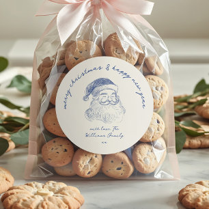 Sticker Rond Cadeau personnalisé de Noël bleu vintage du Père N