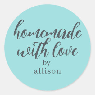 Sticker Rond Cadeau personnalisé turquoise fait avec amour