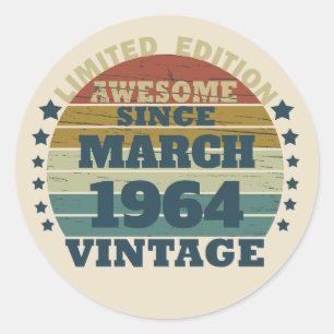 Sticker Rond Cadeau personnalisé vintage 60e anniversaire