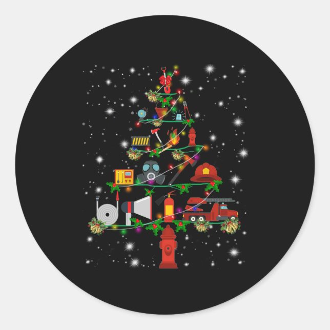 Sticker Rond Cadeau pompier | Joyeux pompier de Noël Fun (Devant)