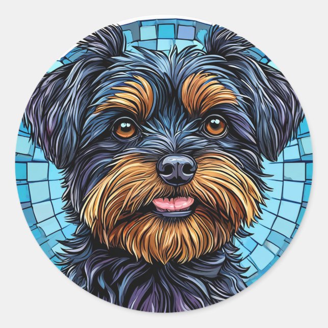 Sticker Rond Cadeau pour amateur de terrier noir et feu (Devant)