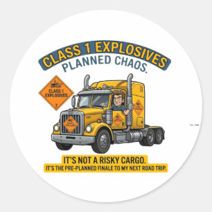 Sticker Rond Cadeau pour camionneur de classe 1 explosifs   ADR