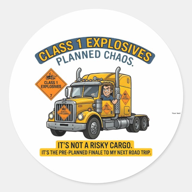 Sticker Rond Cadeau pour camionneur de classe 1 explosifs | ADR (Devant)