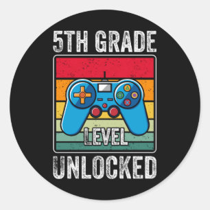 Sticker Rond Cadeau pour élève de cinquième avec jeu vidéo débl