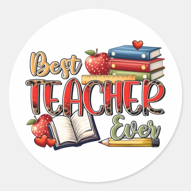 Sticker Rond Cadeau pour Enseignant | Meilleur Enseignant Jamai (Devant)