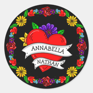 Sticker Rond Cadeau romantique à deux   Art du style tatouage