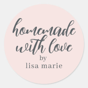 Sticker Rond Cadeau Rose Pâle Personnalisé Fait avec Amour