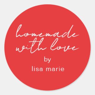 Sticker Rond Cadeau rouge vif personnalisé fait avec amour