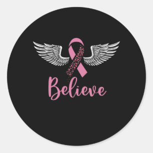 Sticker Rond Cadeau Ruban Rose de Soutien contre le Cancer du S