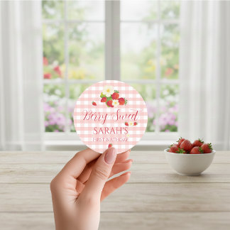 Sticker Rond Cadeau Saveur Fraise Sucrée 1er Anniversaire