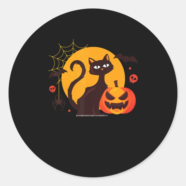 Sticker Rond Cadeau Spider | Halloween Black Cat Spider Citroui (Devant)