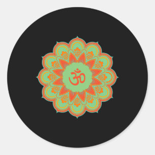 Sticker Rond Cadeau spirituel de yoga mandala symbole Om Ohm Au