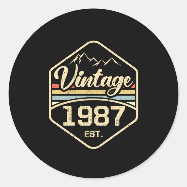 Sticker Rond Cadeau vintage 1987 Est 34e anniversaire (Devant)