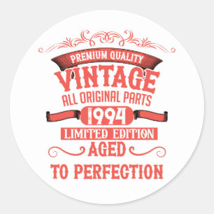 Sticker Rond Cadeau vintage personnalisé 30e anniversaire rouge