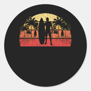 Sticker Rond Cadeau vintage Sunset Surf Pour Les Surfeurs Sur L