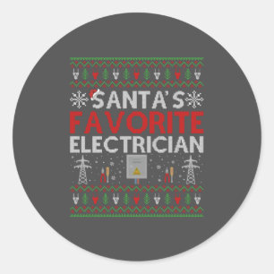 Sticker Rond Cadeau Xmas Electricien moche Père Noël aime l'Ele