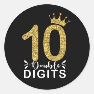 Sticker Rond Cadeaux 10 ans doubles chiffres couronne filles