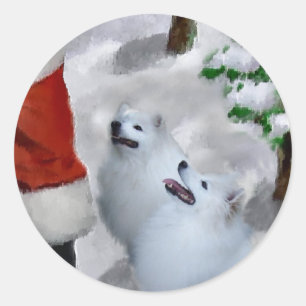 Sticker Rond Cadeaux américains de Noël de chien esquimau